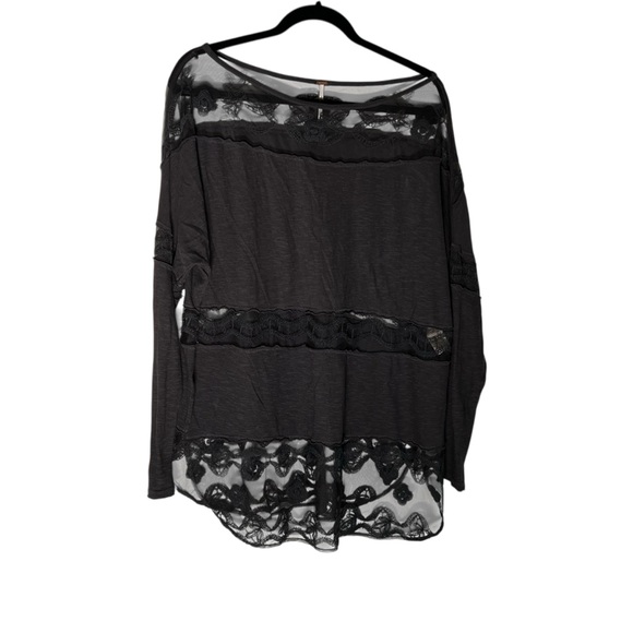 Free People black sheer lace long-sleeve blouse/top - Picture 6 of 6
